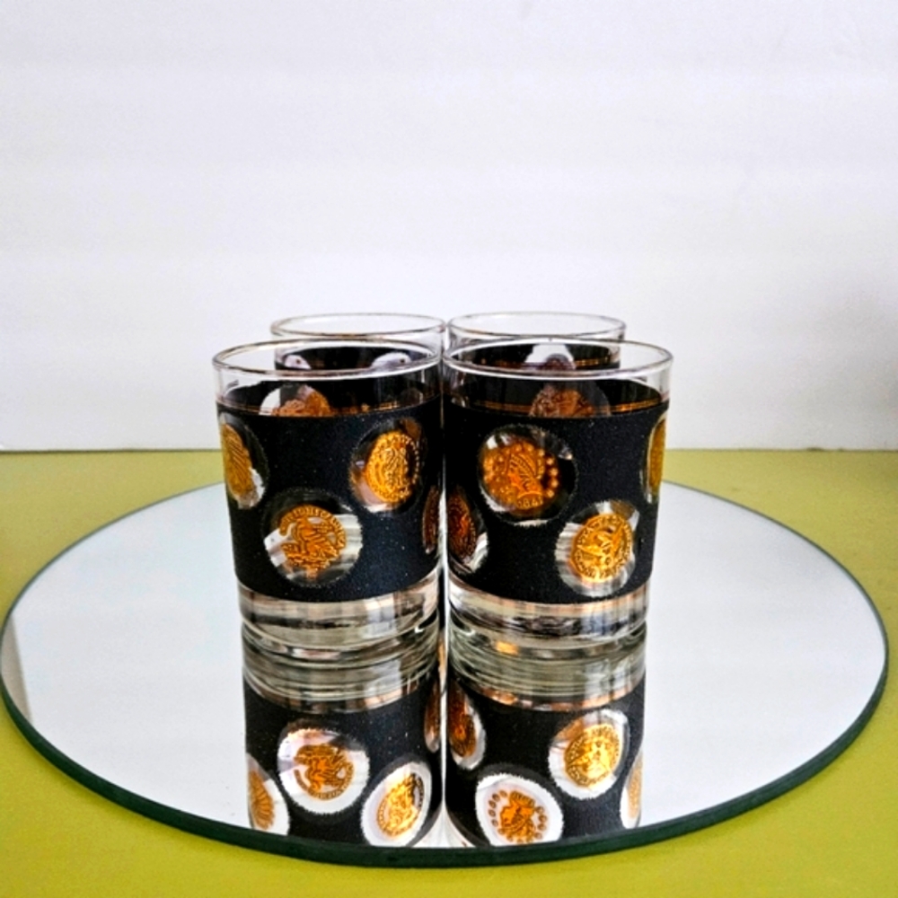 Vintage 22K Gold & Black Libbey Glass Set